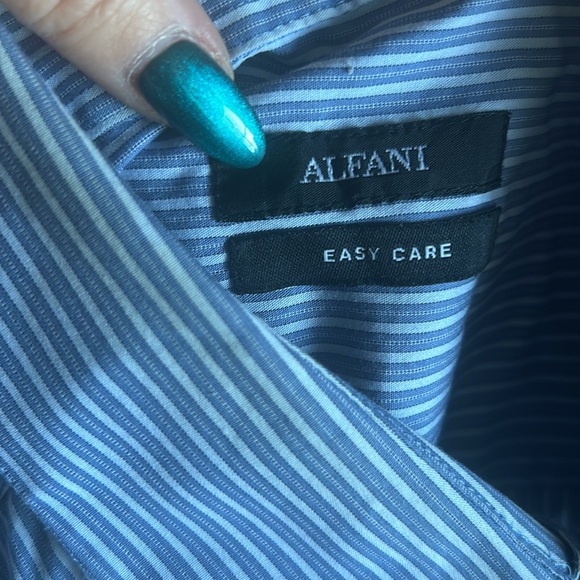 Alfani Blue & White Striped Button Down Shirt - Medium - Picture 5 of 5